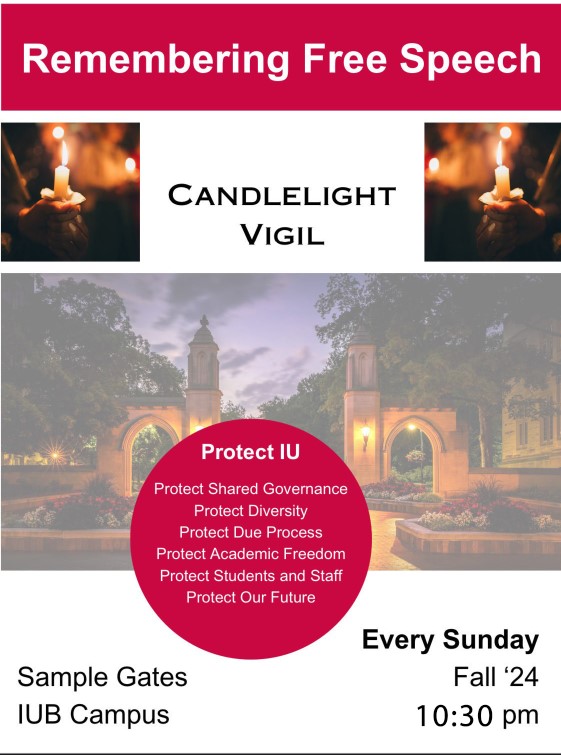 Poster announcing weekly candlelight vigil at Sample Gates